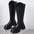 thumbnail image 5 of hopeusnice Women Knee High Riding Boots With V Shaped Top Back Zipper Closure Chunky Heel For Fall Winter And Fashion Outfits Black 35, 5 of 8