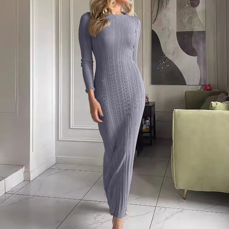 Wdgfv Women's 2025 Long Sleeve Bodycon Sweater Dress Fall Winter Crew Neck  Ribbed Knit Maxi Dresses Brick Red S