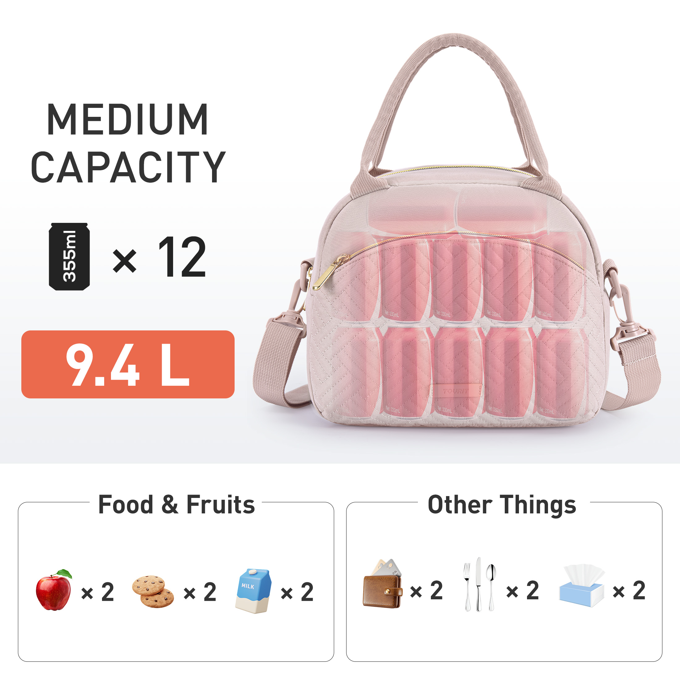 TOURIT Insulated Lunch Bag for Women, Pink Striped photo 5