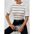 thumbnail image 6 of Women's Wool Blend Striped Rib Knit Half-Sleeve Pullover - Classic French Style Mock Neck Sweater, 6 of 6