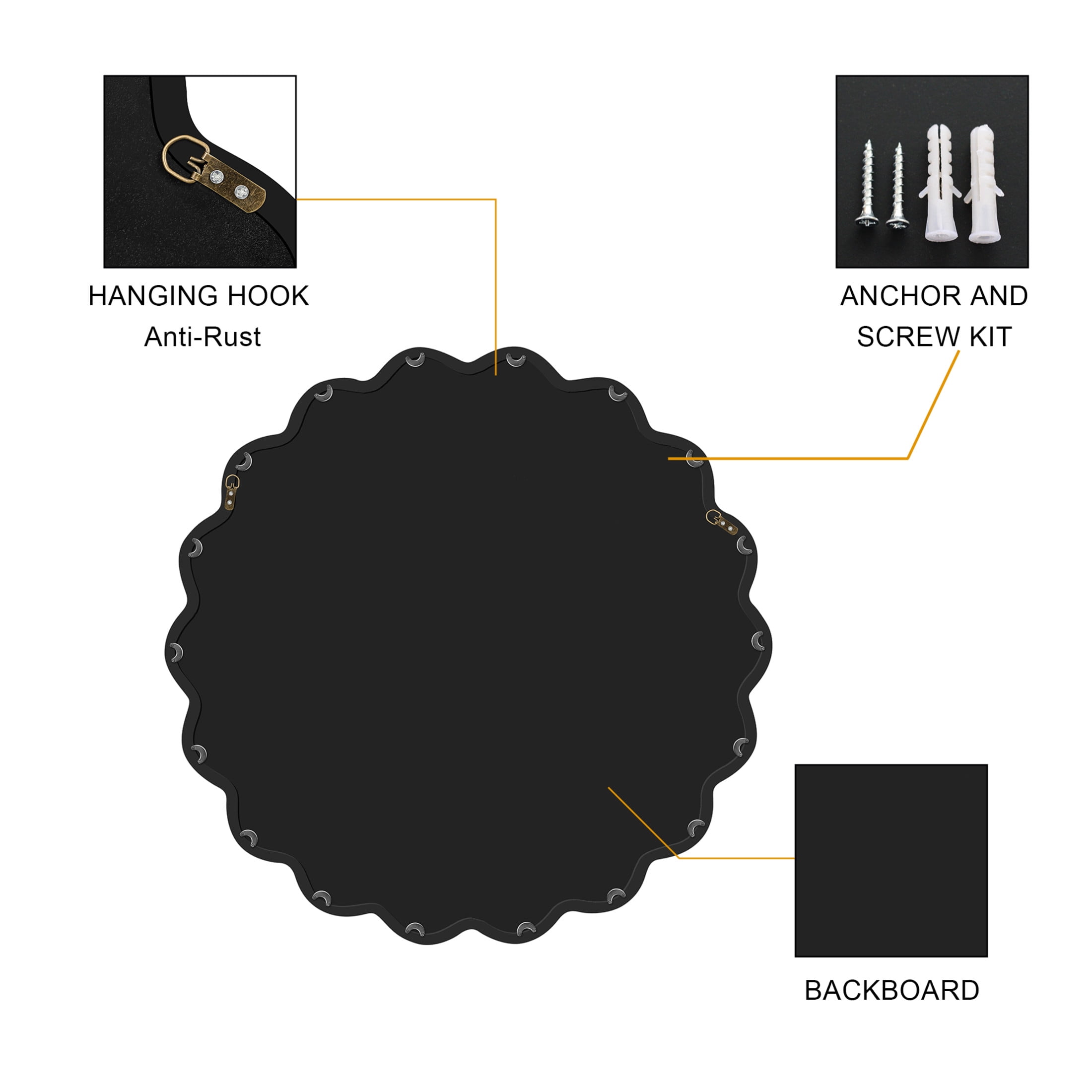 Noble House Wavy Solid Wood Vanity Mirror, Modern Wall Decor for Bathroom, Bedroom, or Entryway, Black