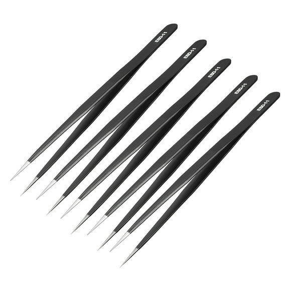 ESD Anti-static Stainless Steel Tweezers Straight Pointed 5.5 inch Length 5Pcs