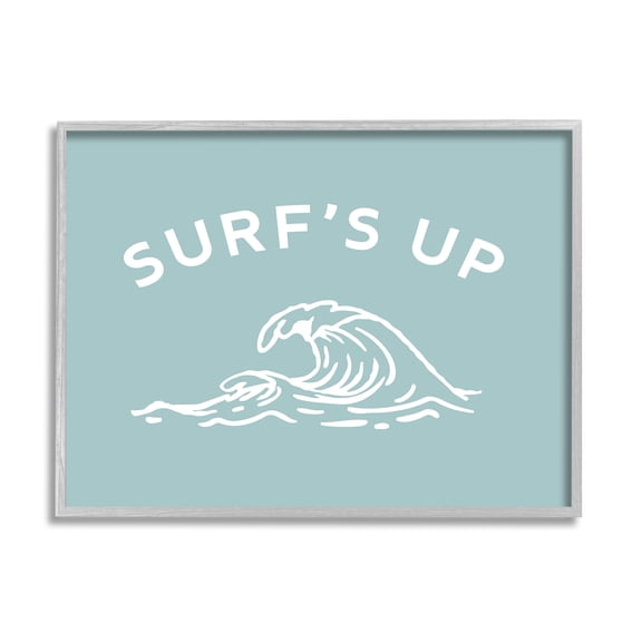 Stupell Industries Surf's Up Sea Wave Landscape Painting Gray Framed Art Print Wall Art, 20 x 16