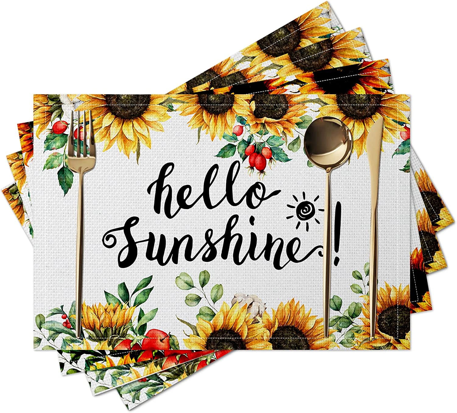 SPXUBZ Placemats, Spring Sunflower Berry 18x12 Inch Placemats for