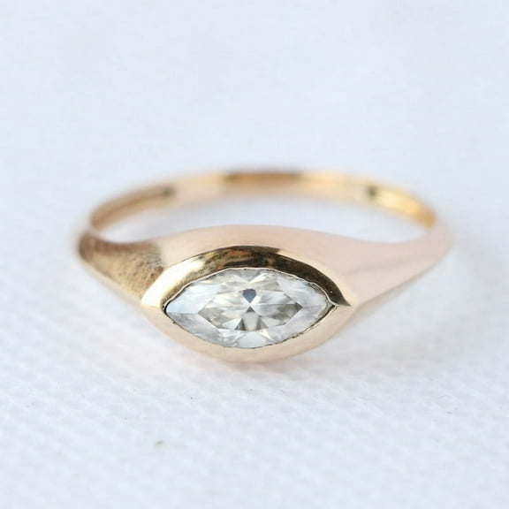 Marquise Diamond Bezel Wedding Ring, 925 Starling Silver Solitaire Handmade Ring, Plain Band Birthday Ring, Mother's Day Gift Ring