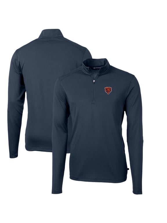 Men's Cutter & Buck Navy Chicago Bears Throwback Logo Virtue Eco Pique Recycled Quarter-Zip Pullover Top