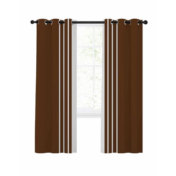 Brown White Stripe Blackout Curtains 90 Inches Long for Bedroom, Modern Rustic Vertical Striped Thermal Insulated Room Darkening Black Out Window Curtain Panels Grommet Drapes for Living Room
