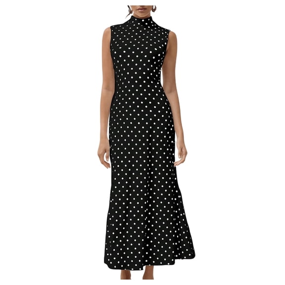 Vestido largo Milumia de lunares, cuello alto, sin mangas, talla S