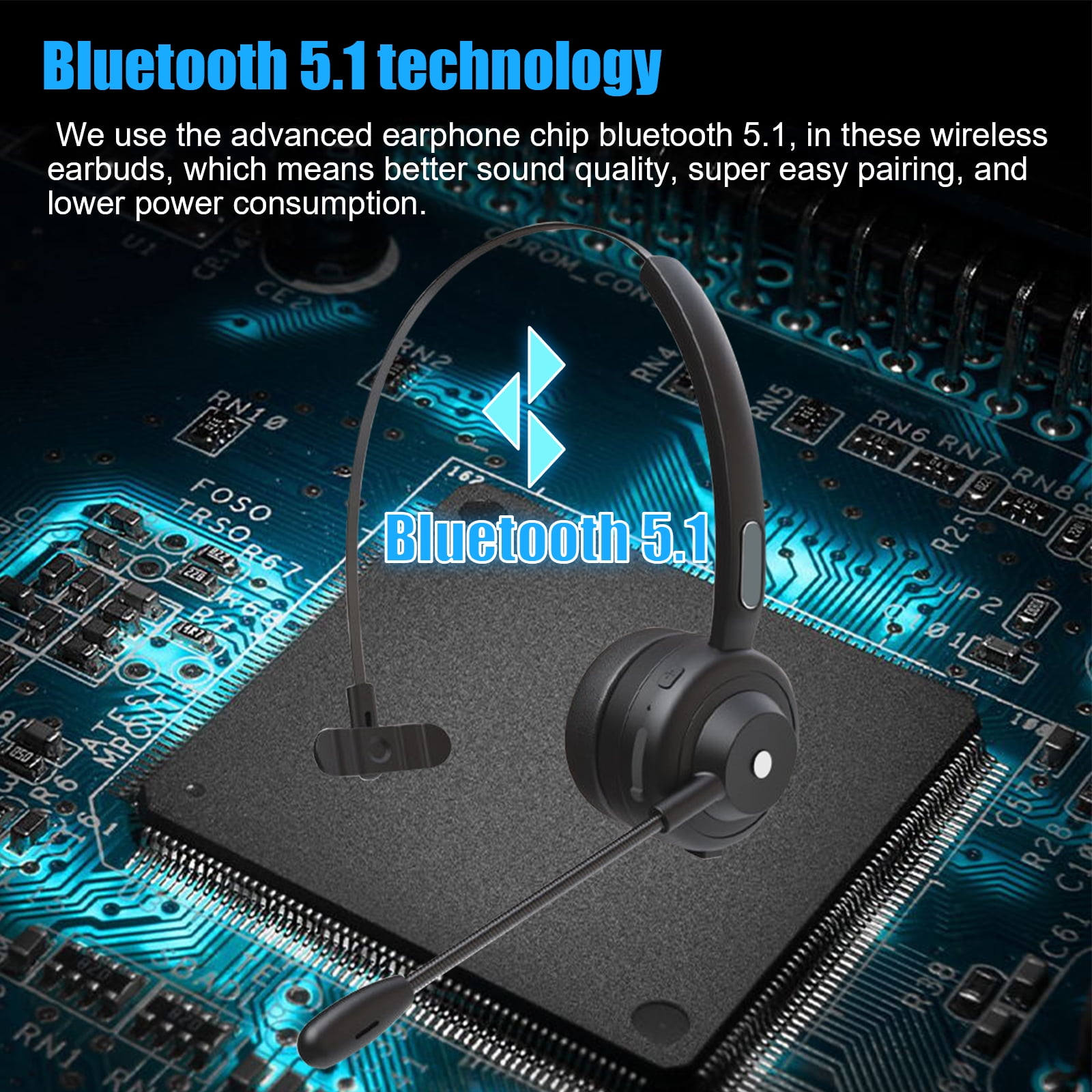 Trucker Bluetooth Headset, Wireless Headset with Microphone, Noise Cancelling  Office Wireless On-Ear Headphones for Cell Phone, Skype, Truck Driver, Call Center