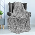 thumbnail image 4 of Oriental Soft Flannel Fleece Throw Blanket, Monochrome Design Cultural Pattern Intricate Folk Swirls Leaves, Cozy Plush for Indoor and Outdoor Use, 70" x 90", White and Black, by Ambesonne, 4 of 5