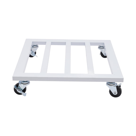 Rolling Plant Tray Caddy, 4 Locking Wheels, 150lbs Capacity, White Iron Frame, Movable Plant Stand for Gardens, Balconies, Terraces, and Indoors