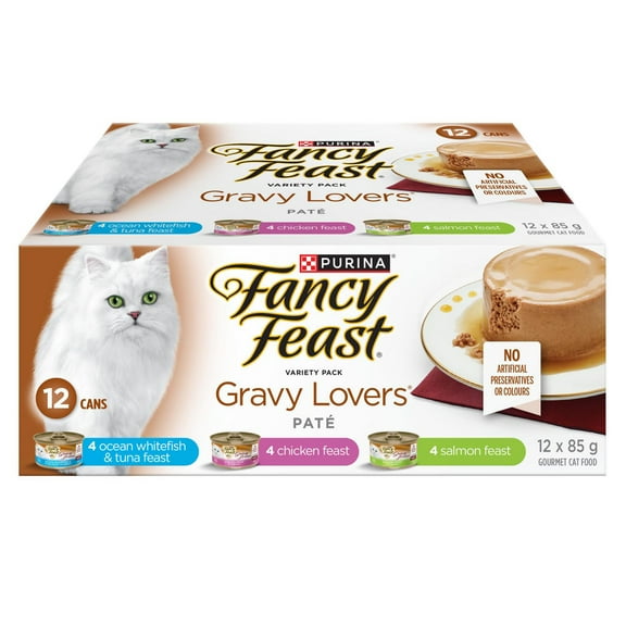 Fancy Feast Plats en Sauce Pâté Festin Emballage Assorti, Nourriture Humide pour Chats 85 g x 12