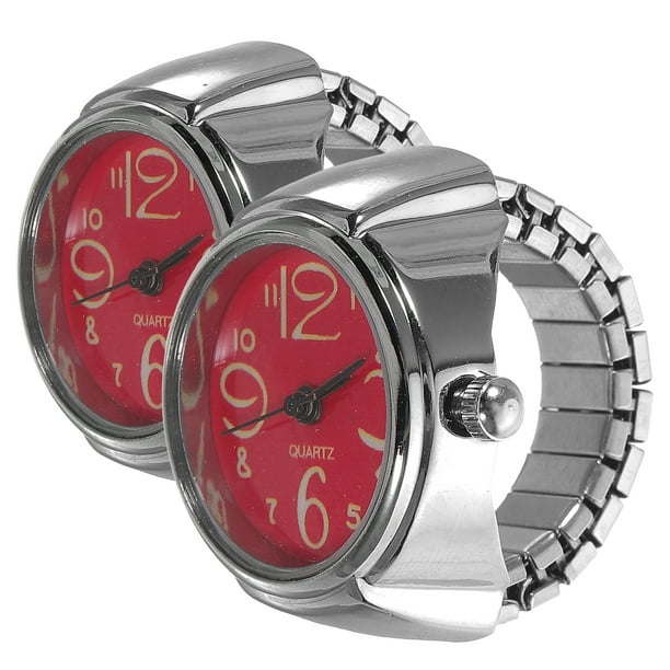 EeaseMX 2 relojes de cuarzo para llevar en los dedos, relojes creativos con forma de anillo, mini accesorios para mostrar la hora para mujeres y hombres (rojo)