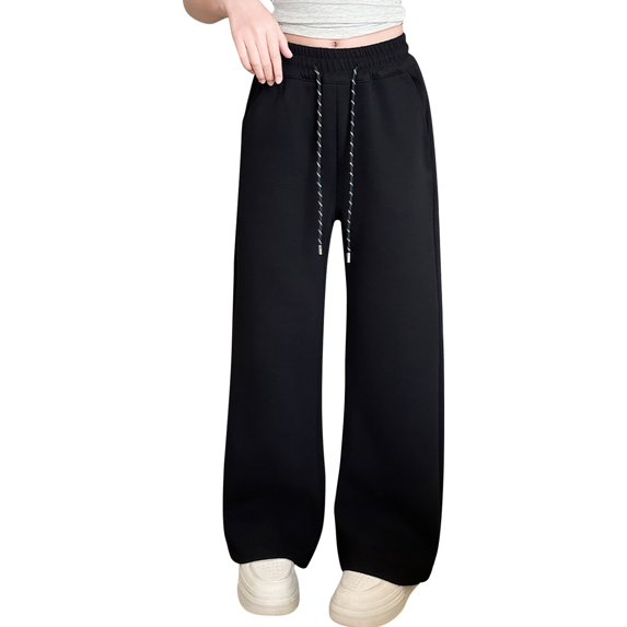 TIREOW Girls Sweatpants Elastic High Waist Straight Wide Leg Drawstring Sweatpants Kids Fashion Casual Baggy Pants