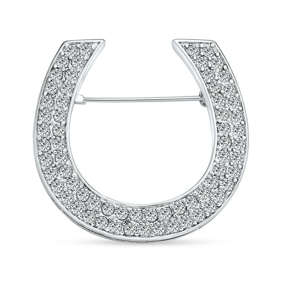 Bling Jewelry Womens Large Equestrian Cubic Zirconia Horseshoe Brooche Pin Silver