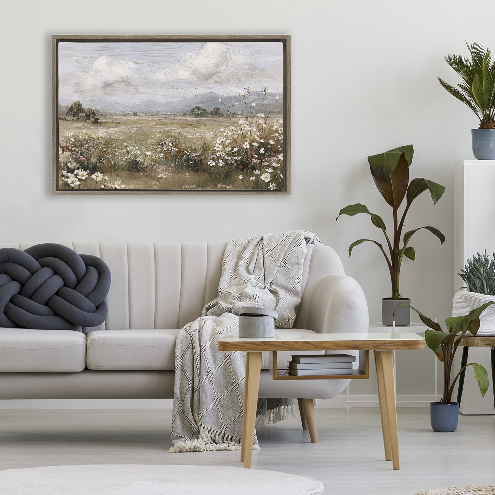 Stupell Industries Daisy Clusters in Field Brown Framed Floater Canvas Wall Art, design by Jacky Ngan