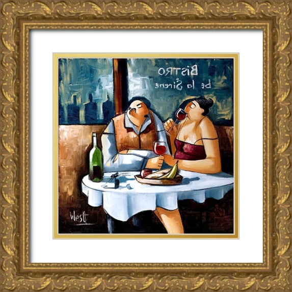 West, Ronald 20x20 Gold Ornate Wood Framed with Double Matting Museum Art Print Titled - Dinner for Two