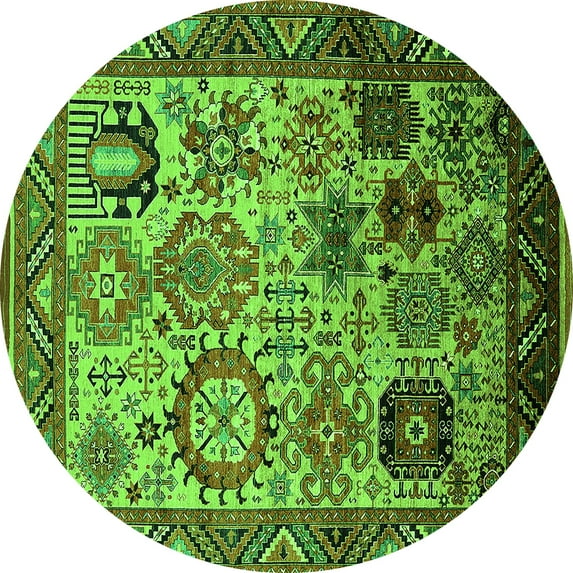 Ahgly Company Indoor Round Oriental Green Industrial Area Rugs, 6' Round