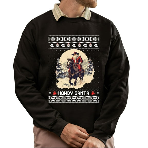 Christmas Sweatshirt, Howdy Santa Cowboy Riding Horse Christmas Sweatshirt, Western Ugly Sweater, Rustic Crewneck for Parties & Gifts
