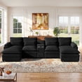 thumbnail image 5 of Villeston 129" U-Shaped Cloud Sofa With Chaise Lounge, Chenille Sofa With Wireless Charging, Bluetooth Speaker, Two Cup Holders, Storage Drawer, Suitable For Living Room,Black, 5 of 8