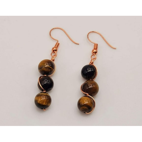Handmade Tiger's Eye Natural Drop Earrings , Stone Tiger's Eye