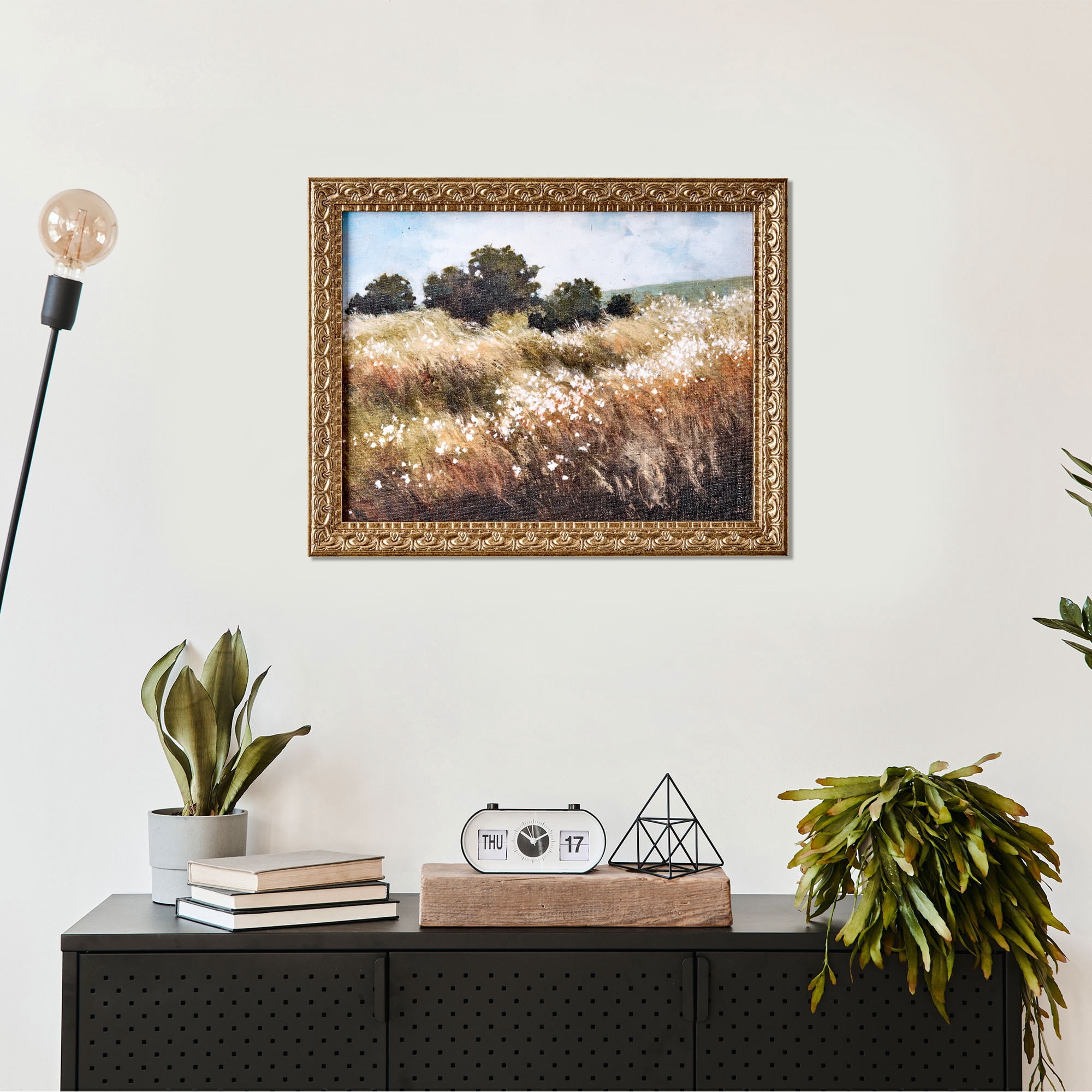 Home Decor Collection Calm Meadow Landscape Wall Art, Nature Canvas Print with Wood Bronze Frame, Farmhouse Decor, 11x14