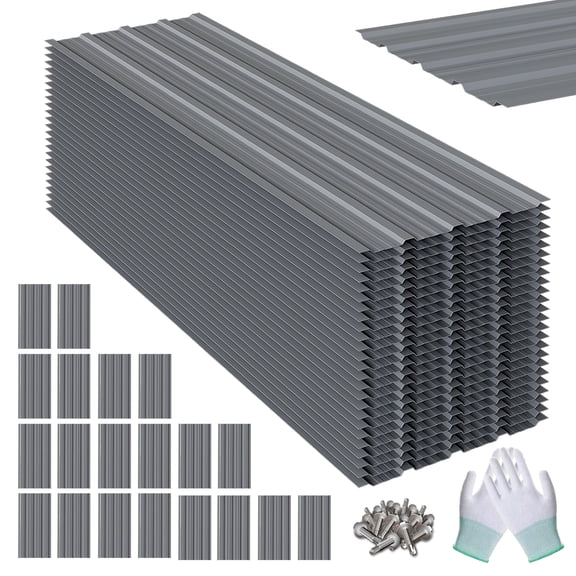 Maeklon 20 PCS Metal Roof Panels, 17.7" X 73.2" Grey Corrugated Roofing Panels, 6.1Ft Galvanized Metal Siding Panels with 200 Screws and Glove, for Garages, Sheds, Stables, Carport, Cover 180 Sq.ft