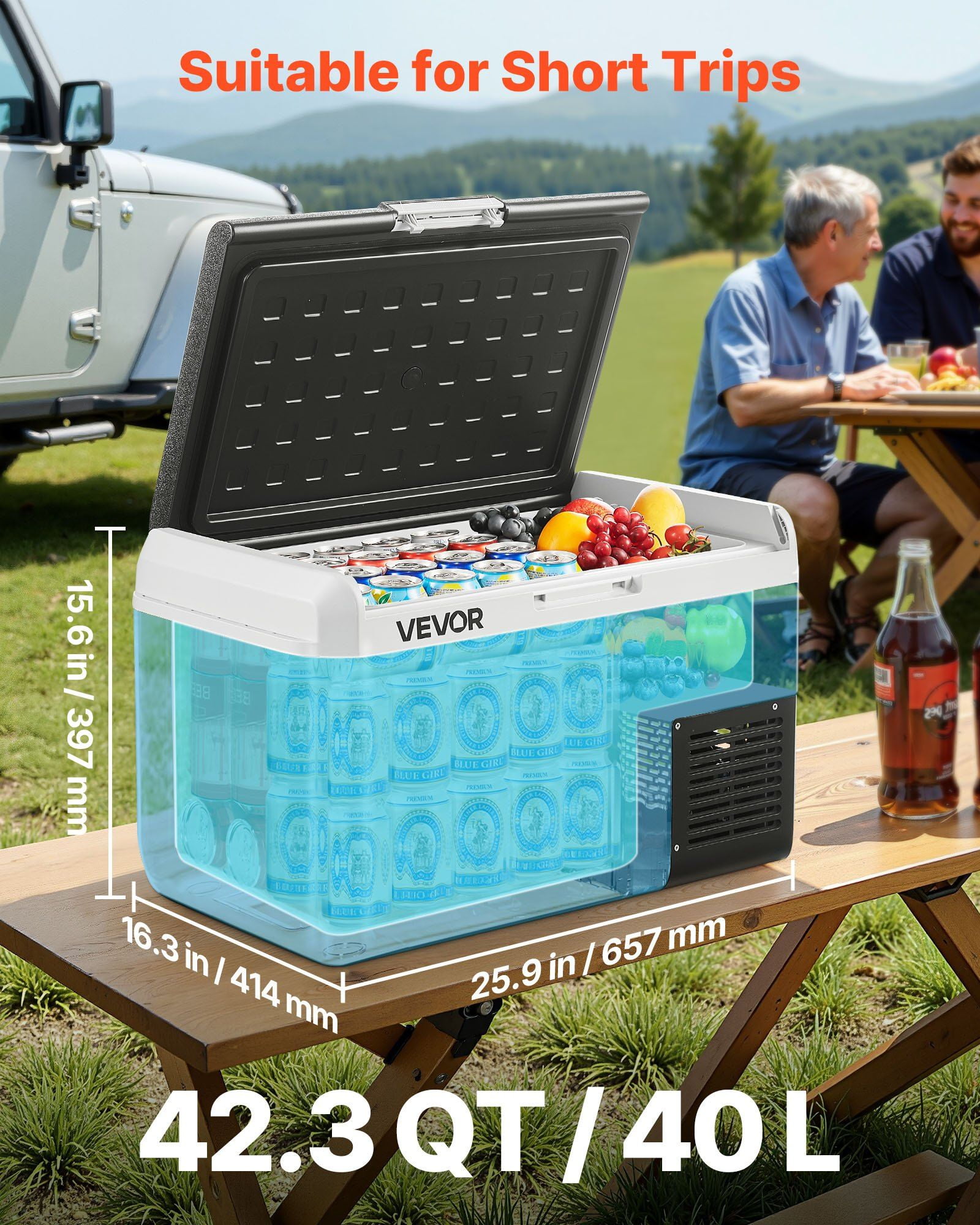 12 Volt Car Refrigerator 42.3QT 40L Portable Electric Cooler Freezer Adjustable Temperature 4F to 68F 12V 24V DC 100 240V AC for Outdoor Camping Travel RV
