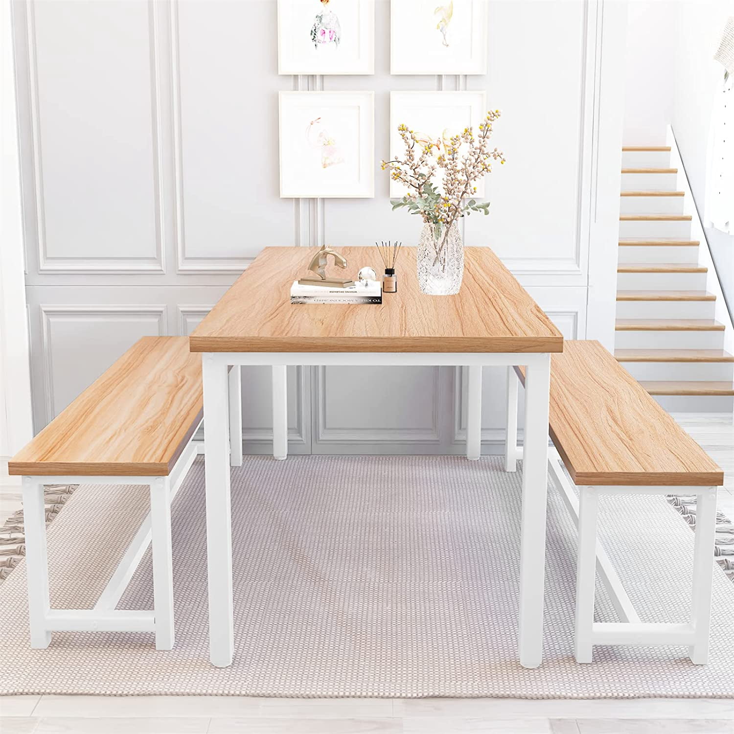LinkRomat 47 Inch Dining Table Set for 4, 5 Piece Kitchen Table and Chairs Set, Compact Dining Room Table Set for Home or Apartment