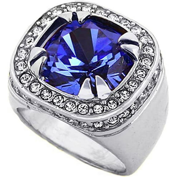 Silver Tone Synthetic Blue Cz Stone Men Rick Ross Hip Hop Style Ring (8)