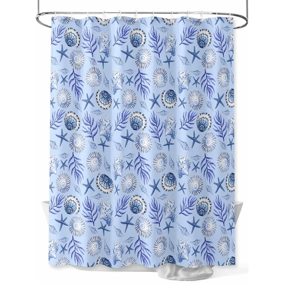 Fsddascl Blue Coastal Conch Shower Curtain Set - 66" x 72" Washable Bathtub Curtain with 12 Hooks, Summer Ocean Starfish Coral Shell Waterproof Fabric Stall Shower Curtains for Bathroom/Bathtub