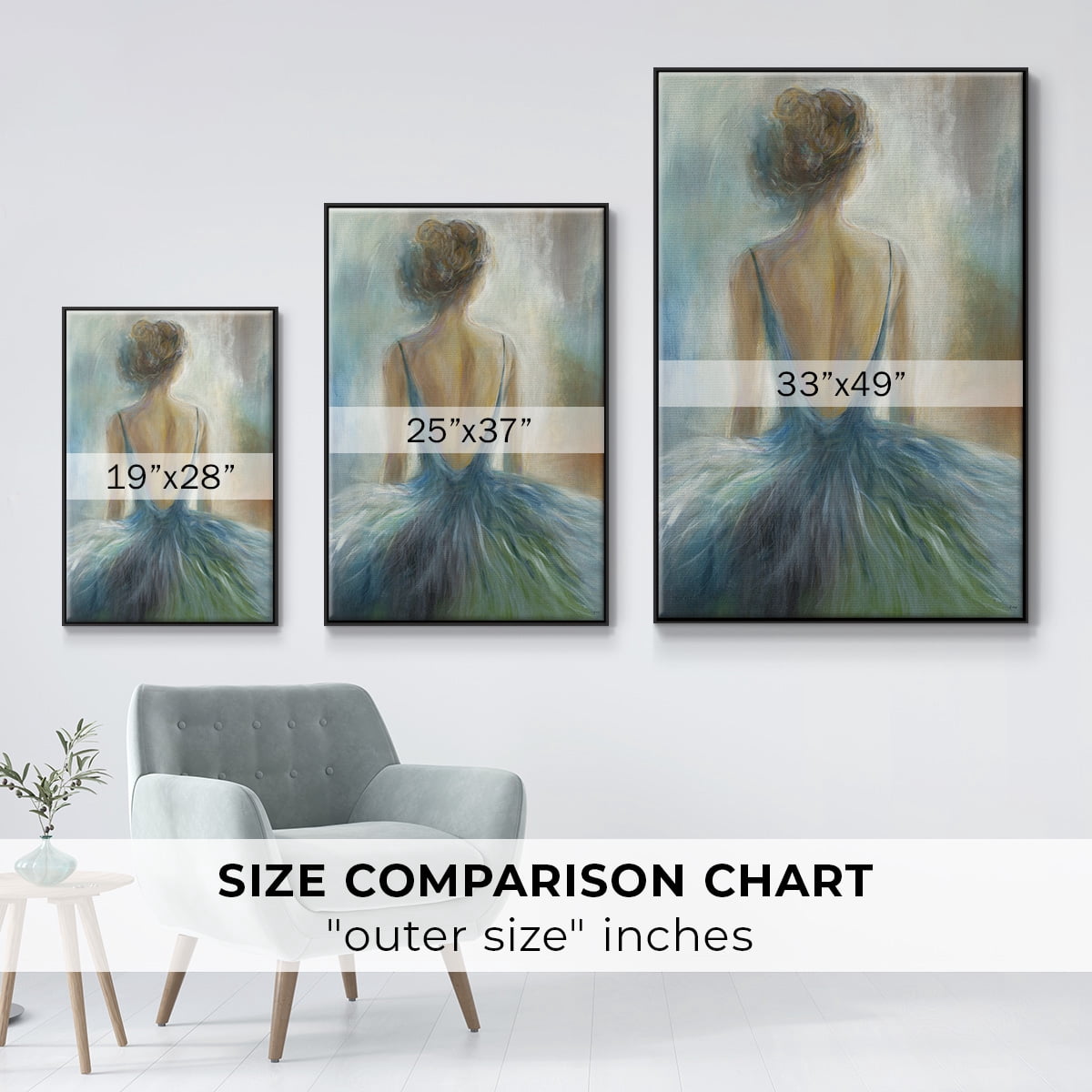 Lady in Blue Framed Premium Gallery Wrapped Canvas - Ready to Hang - 17 x 25 - Black Floating Frame