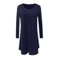 thumbnail image 4 of Women's Casual Mini Dress Long Sleeve Round Neck Loose Fit Ruffle Solid Comfortable Stylish Flowy Elegant Everyday Wear Womens Casual Trendy Midi Dresses, 4 of 6