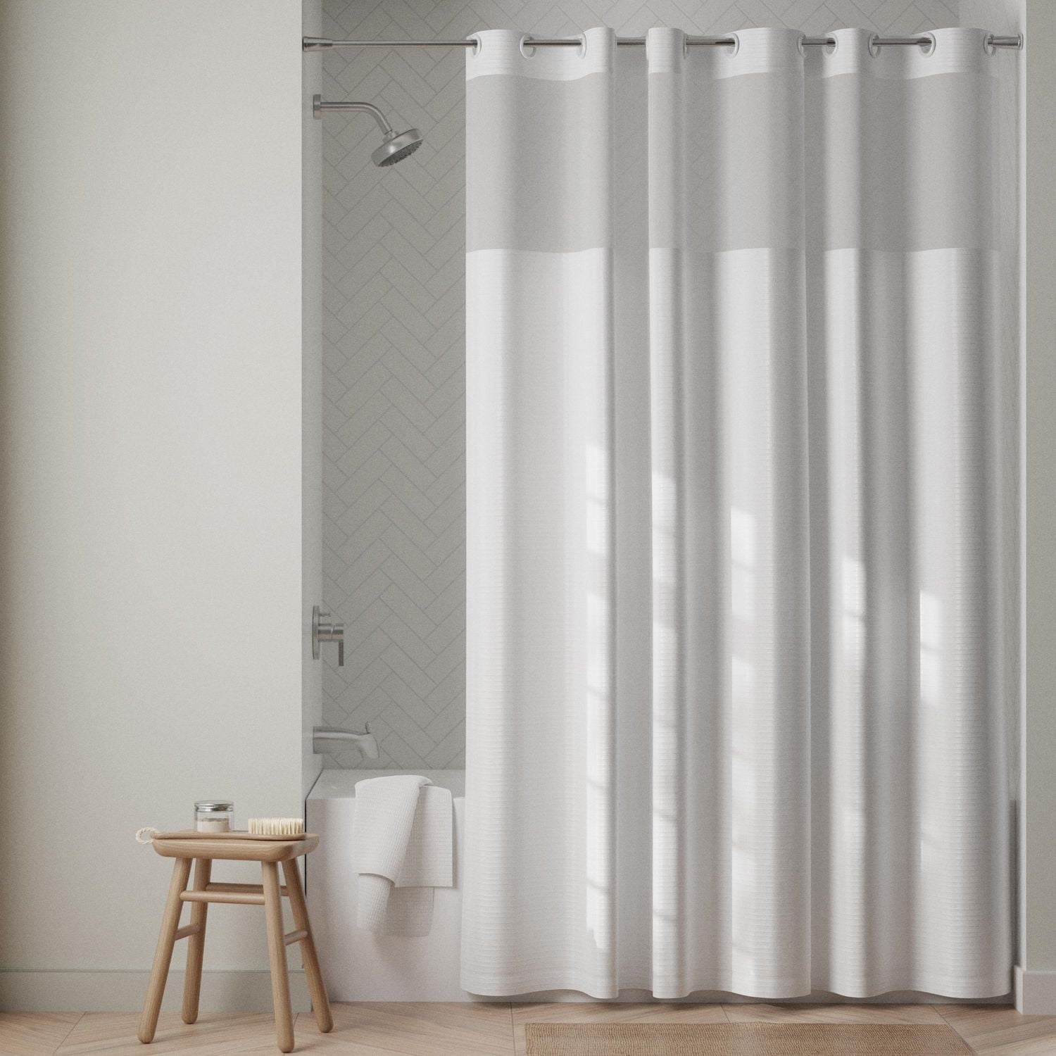 Zenna Home InstaCurtain Fabric Hotel Shower Curtain, White, Shower curtain with hooks