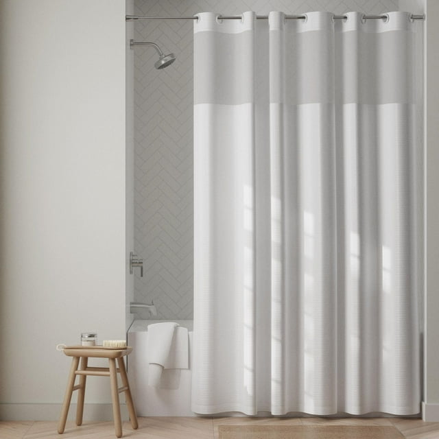 Rideau de douche d'hôtel Zenna Home en tissu InstaCurtain blanc