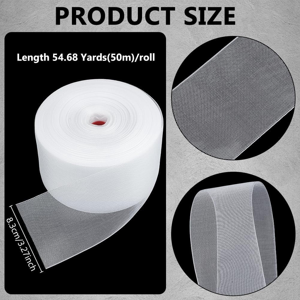 1roll 54.6 Yards Translucent Drapery Buckram 3.2 Inch White Heading Tape Sew-in Fabrics Drapes for Home Sewing Window Curtains Garment Accessories