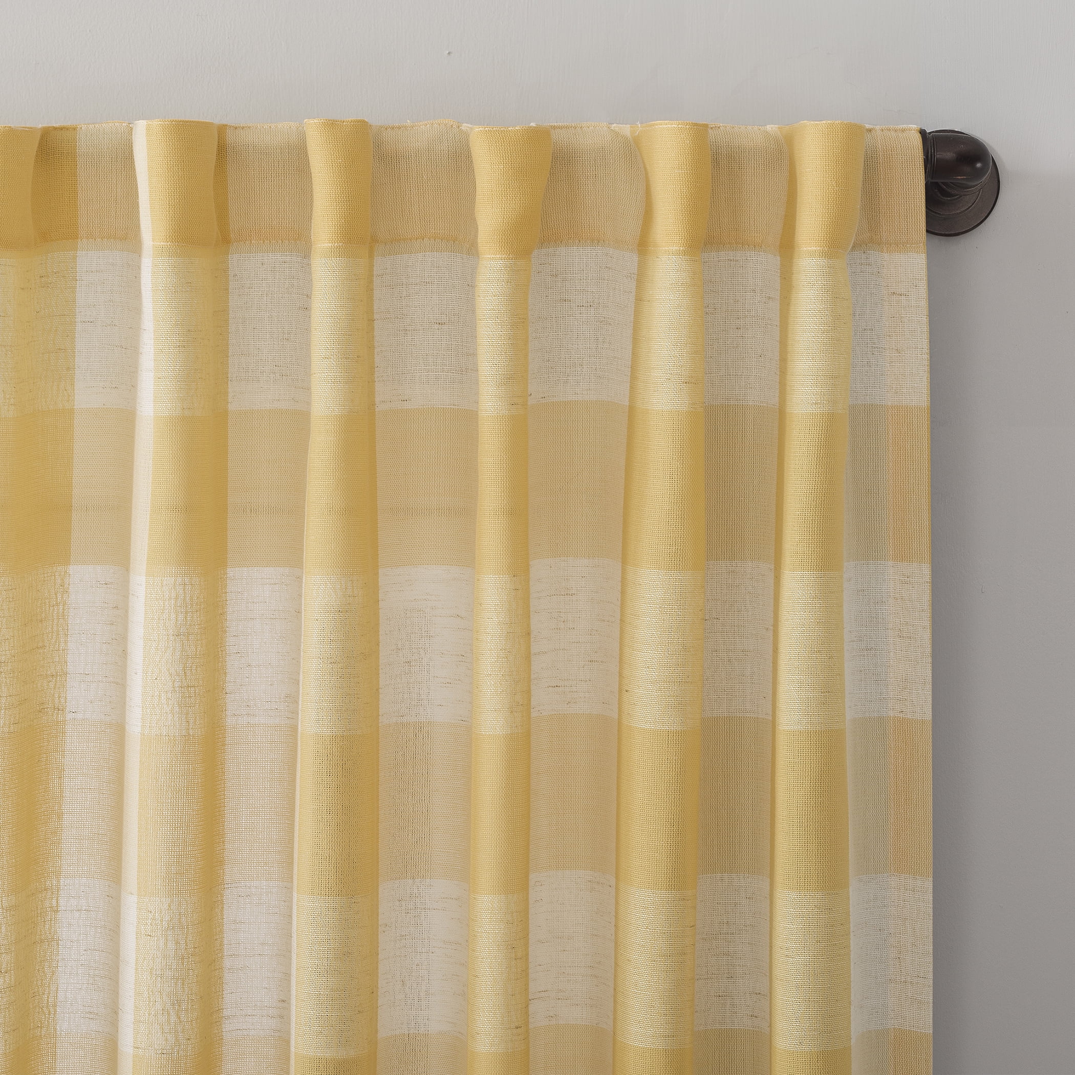 Better Homes and Gardens Buffalo Plaid Semi-Sheer Back Tab Curtain Panel, 50" x 84", Yellow