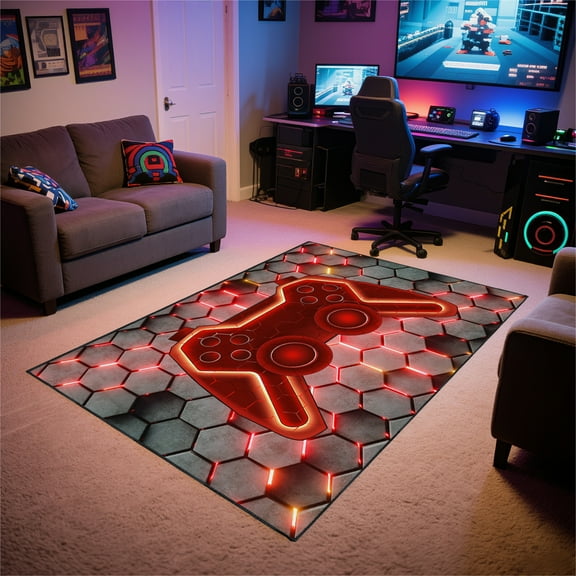 Gamer Rug for Room,3x5 ft Non-Slip Cool Gaming Carpet for Bedroom Livingroom and Game Room Rug Decor