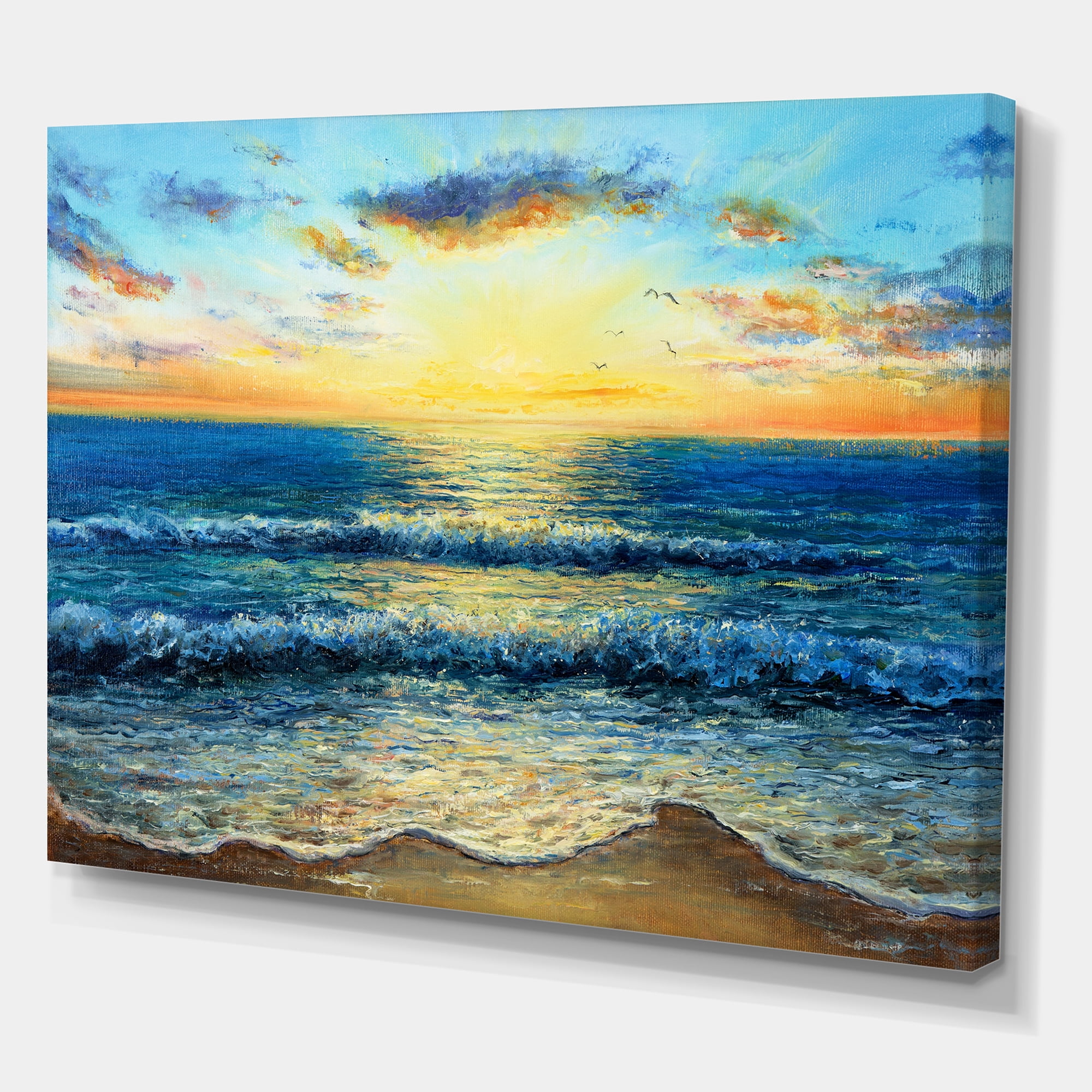 Designart ' Sunrise Glow On The Ocean Waves I ' Nautical & Coastal Canvas Wall Art Print