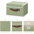 thumbnail image 3 of Storage Bin with Lid Storage Boxes with PU Leather Handles PP Plastic Board Decorative Foldable Lidded Cotton Linen Fabric Home Cubes Baskets Closet Organizer Container - Green, Small Size, 3 of 7
