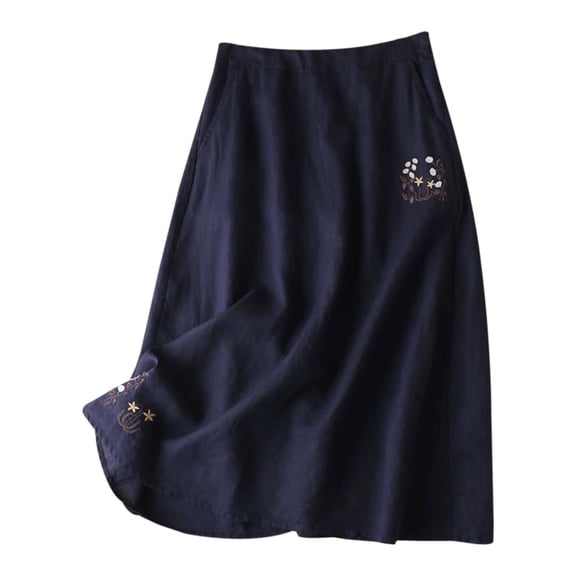 Bibifish Womens High-Waist A-Line Maxi Skirts Linen Comfy Drawstring Waist Cute Boho Long Flowing Cut Summer Beach Skirts