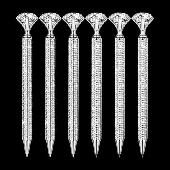 Qianfeng 6 Pcs Glitter Pens with Rhinestone for Wedding Favors, Black Ink Ballpoint Pen 1.0mm Point