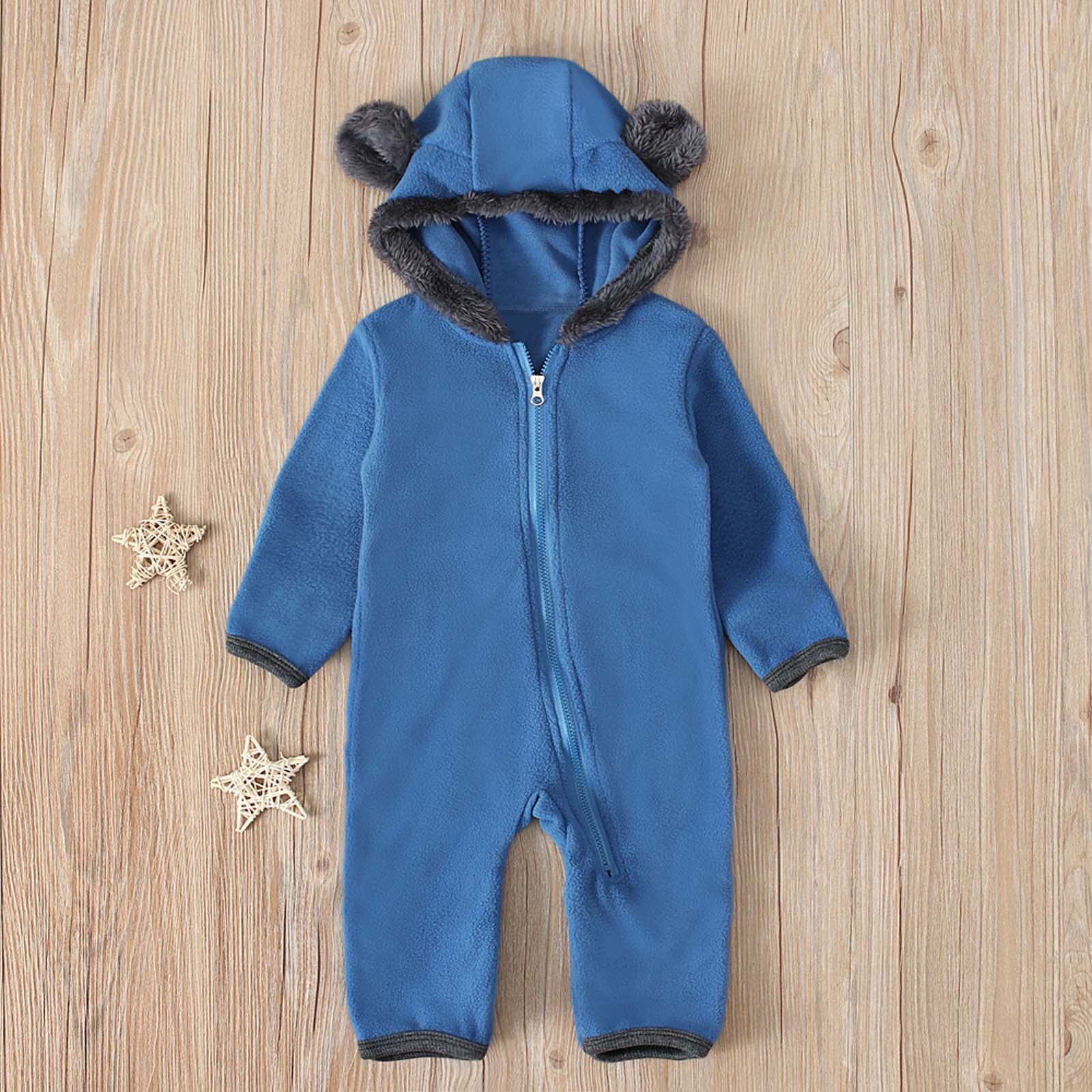 Fleece Baby Bodysuits Infant Onesie Kids Hooded One Piece Romper Outerwear Toddler Jacket Fleece Jacket Coat Zipper Jumpsuits Blue,3 Years