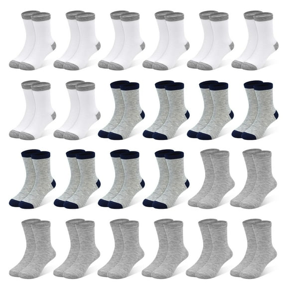 Skibeaut Toddler Socks, 24 Pairs Kids Socks for Boys Girls 1-14 Years Kids Crew Socks Multipack Athletic White Black Grey