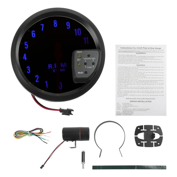 Unique Bargains 5" 127mm Tachometer Gauge Colorful Pointer RPM Tachometer tach Gauge 0-11000RPM w/ Sensor and Bracket Universal Tachometer DC 12V