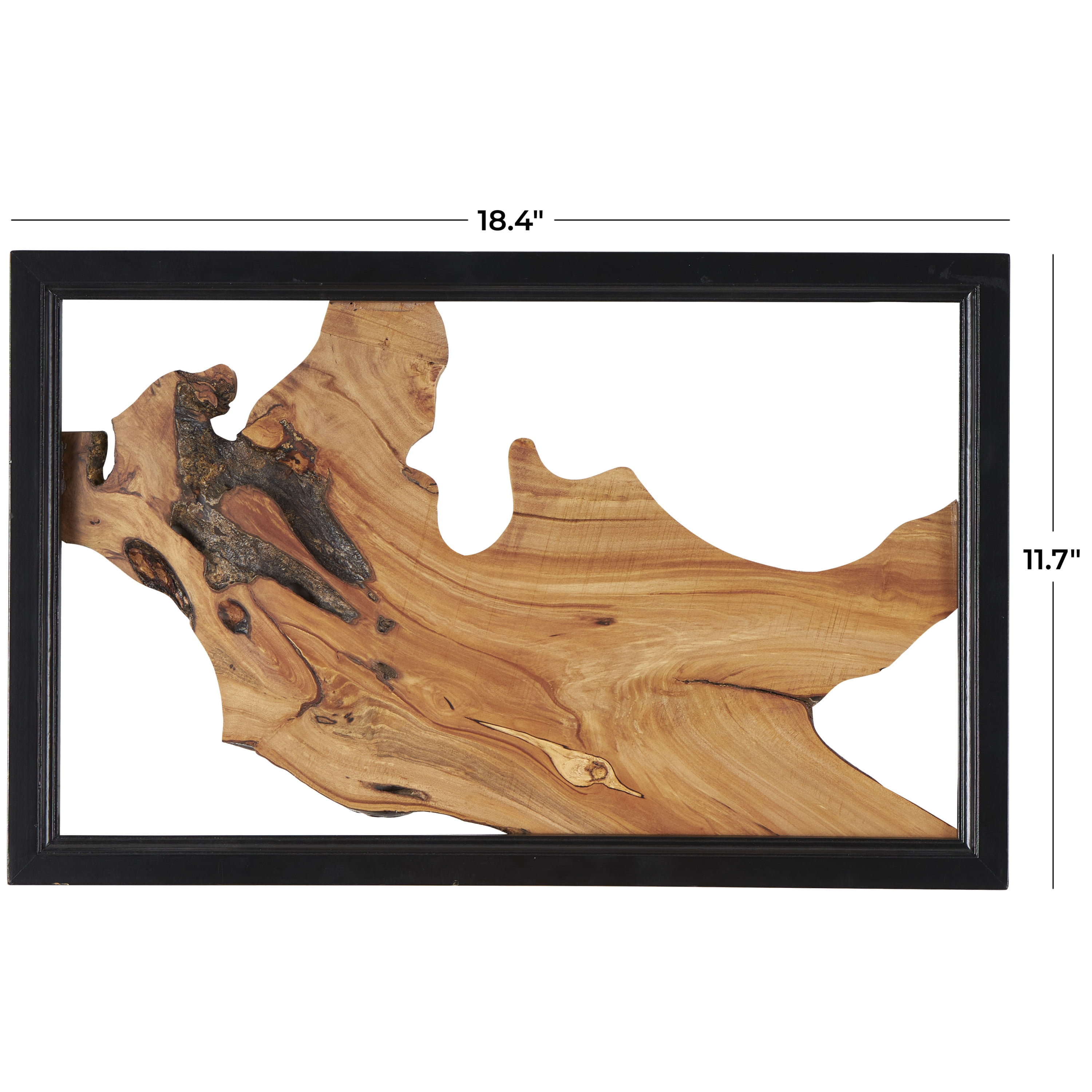 DecMode Brown Wood Handmade Live Edge Wood Slab Abstract Wall Decor with Black Frame