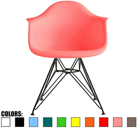 2xhome - Pink - Modern Eames Style Armchair Dining Chair Black Wire Leg Eiffel Dining Room Chair with Arm for Living Room Dining (Eames Chair Best Price)