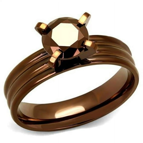 Alamode TK2597-9 Women IP Coffee Light Stainless Steel Ring with AAA Grade CZ in Light Coffee - Size 9