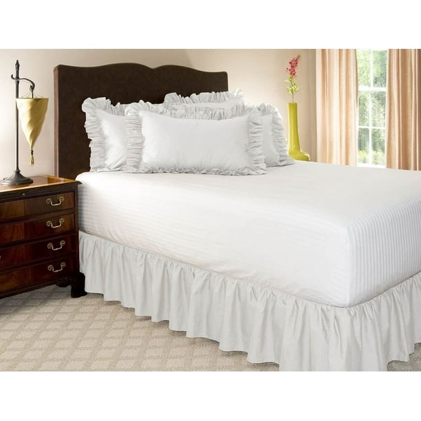 QUEEN WHITE Solid Bed Bedding Skirt Soft 100 Soft Smooth Microfiber PleatedOnly on 4 Corners