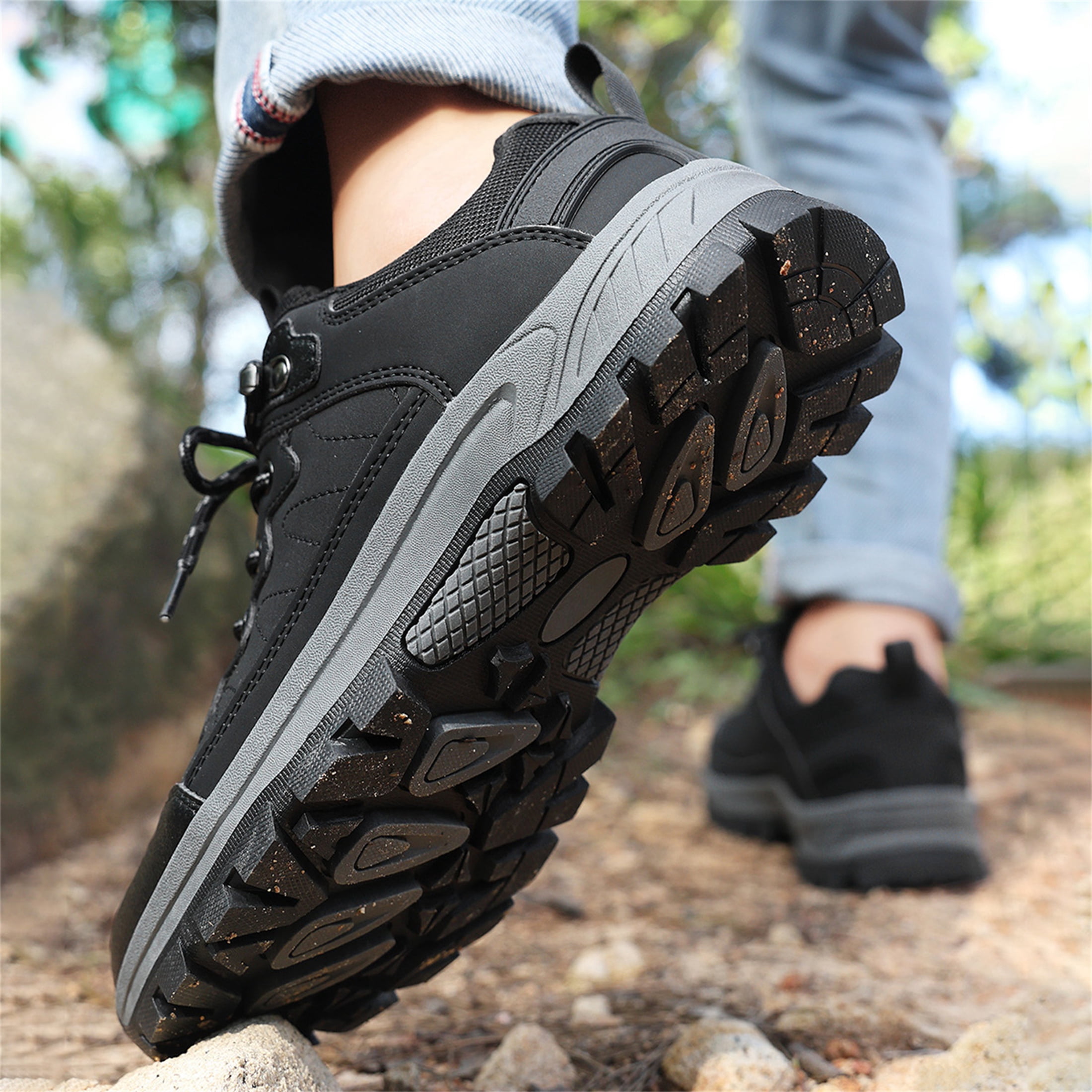 LASUDRAA Mens Waterproof Low-Top Hiking Shoes Comfortable Lightweight Anti-Slip Outdoor Walking Sneakers